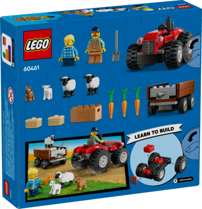 60461 Trattore agricolo rosso con rimorchio e pecore