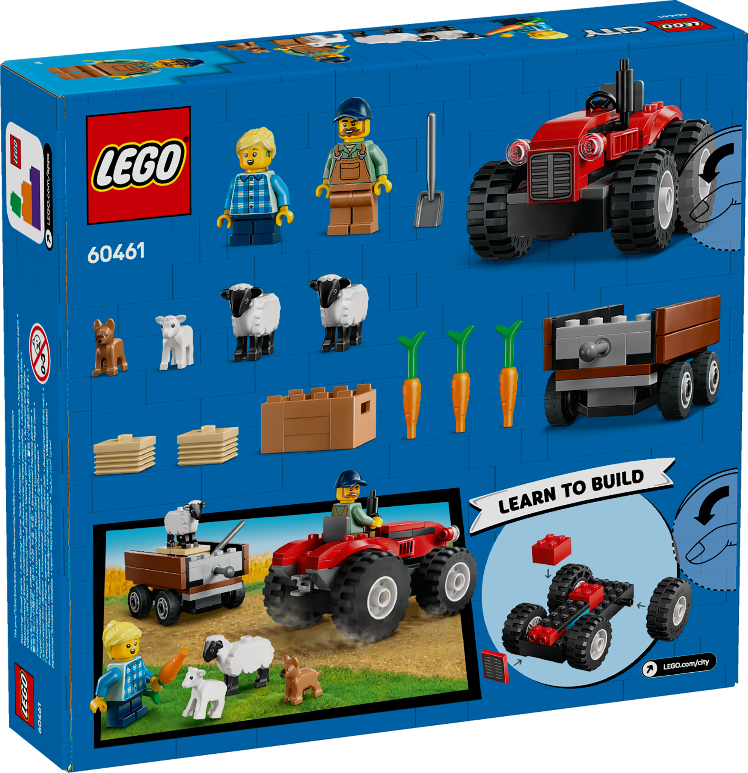 60461 Trattore agricolo rosso con rimorchio e pecore