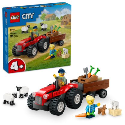 60461 Trattore agricolo rosso con rimorchio e pecore - immagine 2